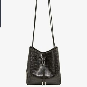 Mango Bucket Embossed Black Leather  Shoulder Bag